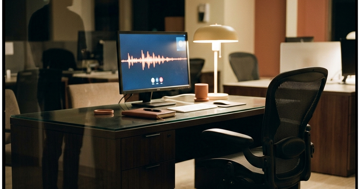 An empty chair beside a call waveform